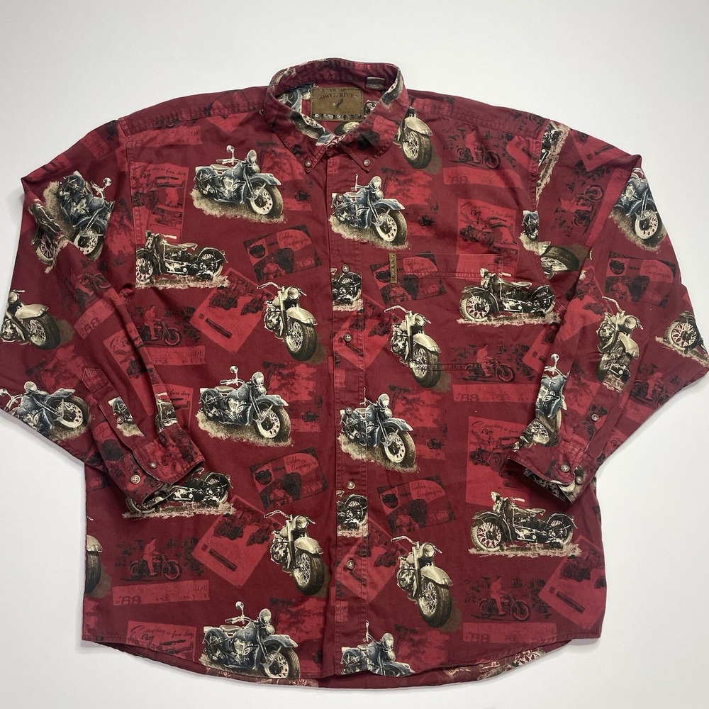 Men's Button Shirt Motorcycle Size XL Red